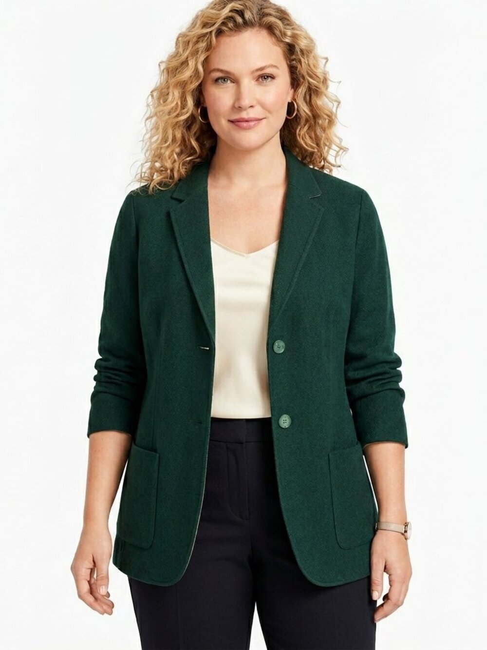 Talbots Woman Plus Size Wool Blazer Jacket Forest Hunter Green Lightweight 16WP